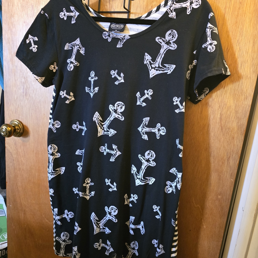 Black And White Anchor And Stripes Skater Dress
